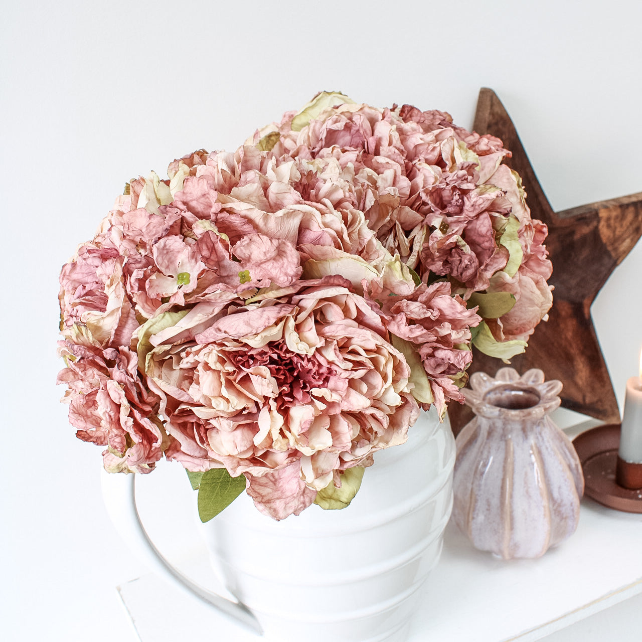 Blush Dried Touch Fluffy Peony Bunch