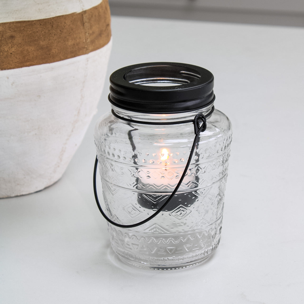 Small Patterned Glass Lantern