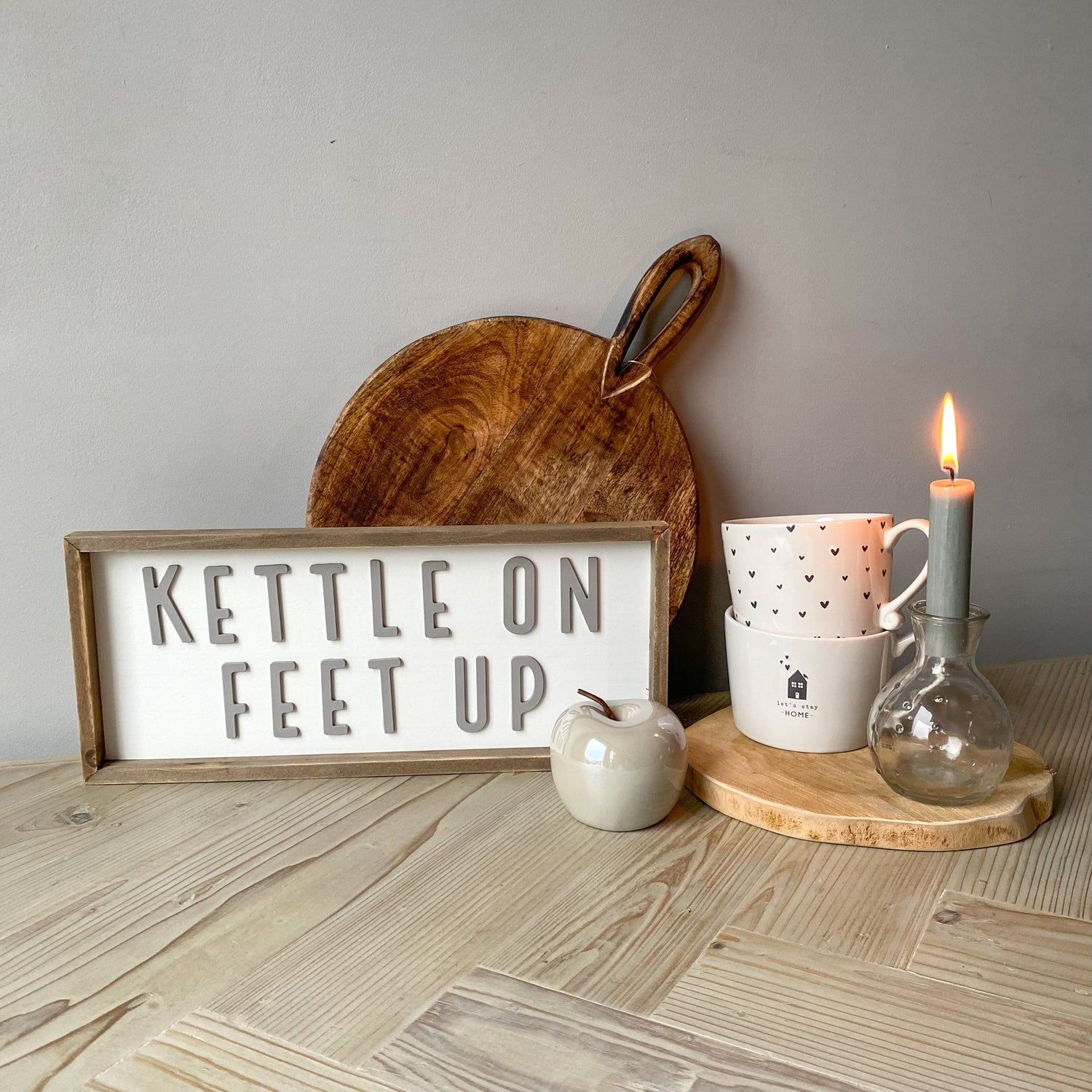 Wooden Kettle On Feet Up Sign