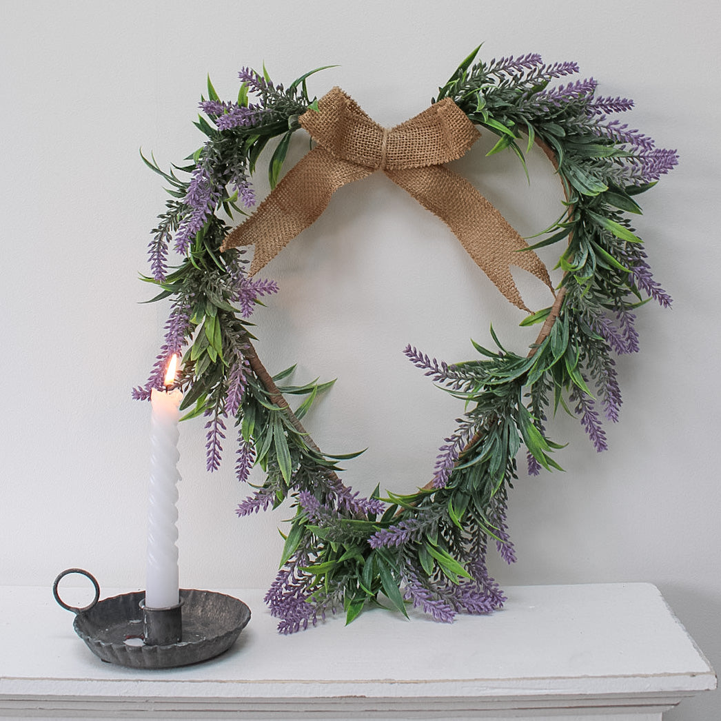 Lavender Heart Wreath With Hessian Bow