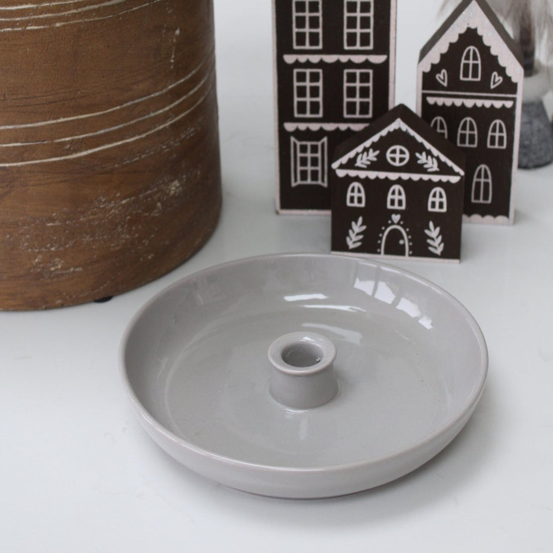 Grey Stoneware Candle Plate