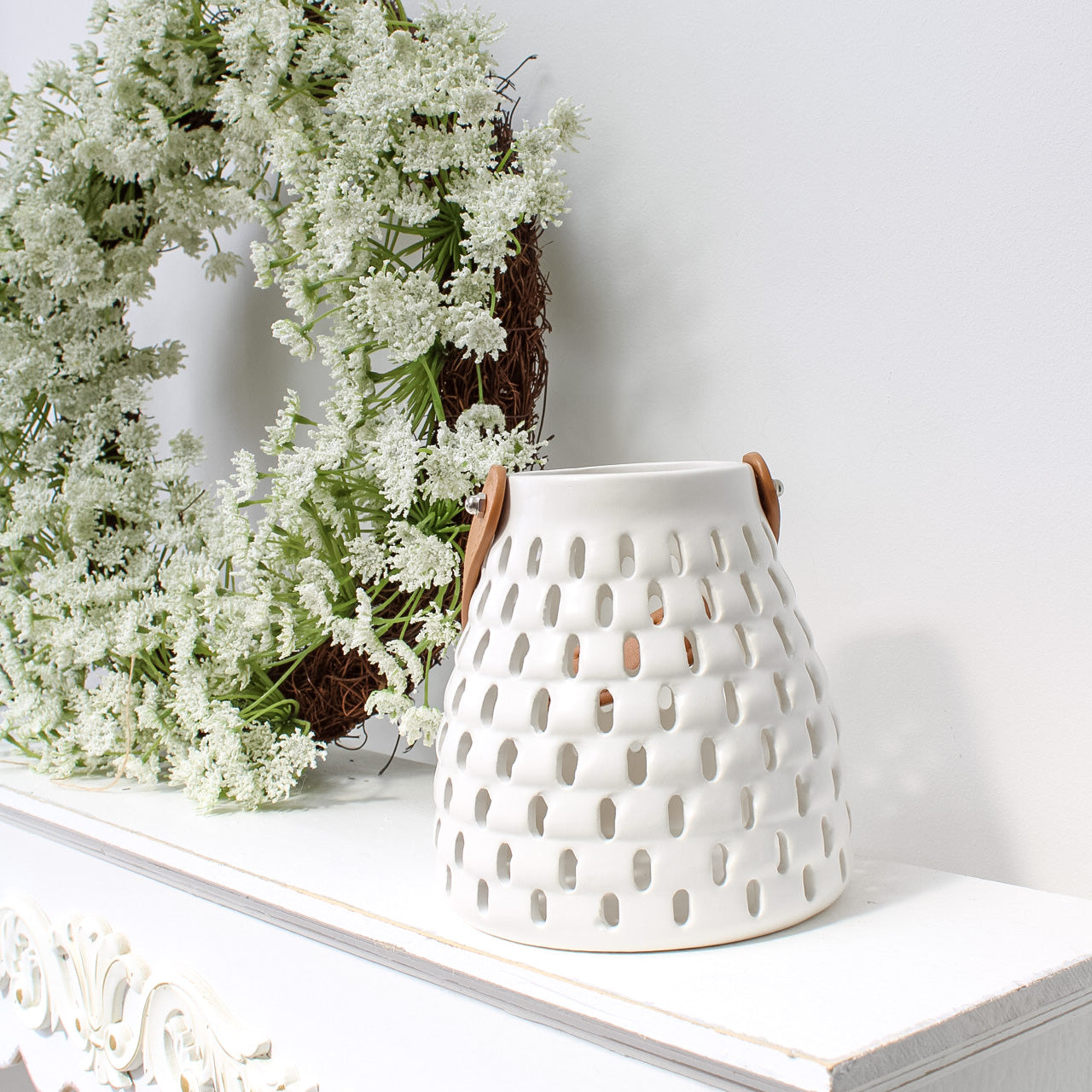 White Ceramic Honeycomb Lantern