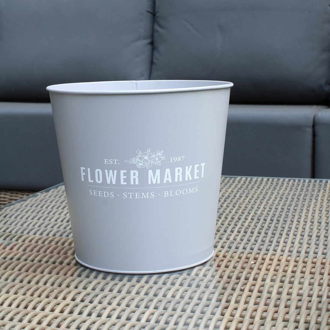 Grey Flower Market Metal Planter Bucket