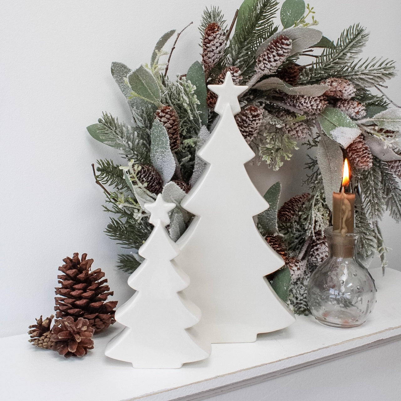 White Glossy Ceramic Christmas Trees | Set of 2