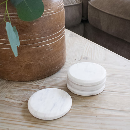 Round White Marble Coasters | Set of 4