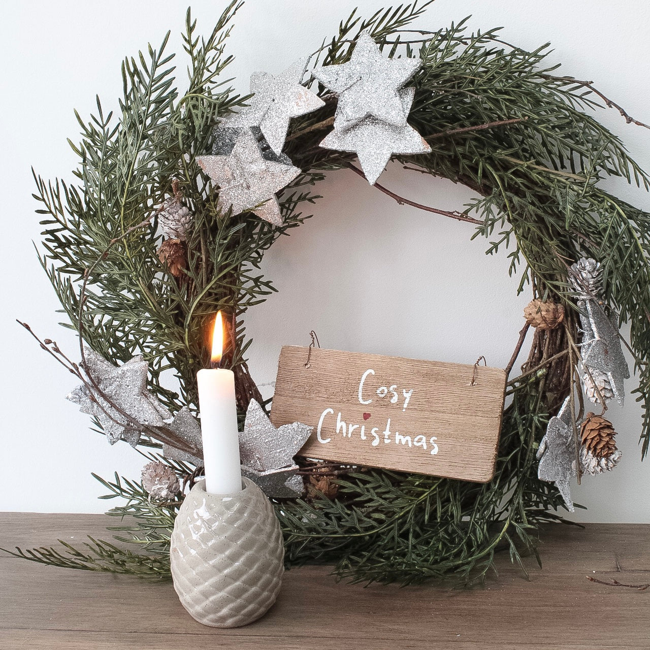 Stone Pinecone Dinner Candle Holder