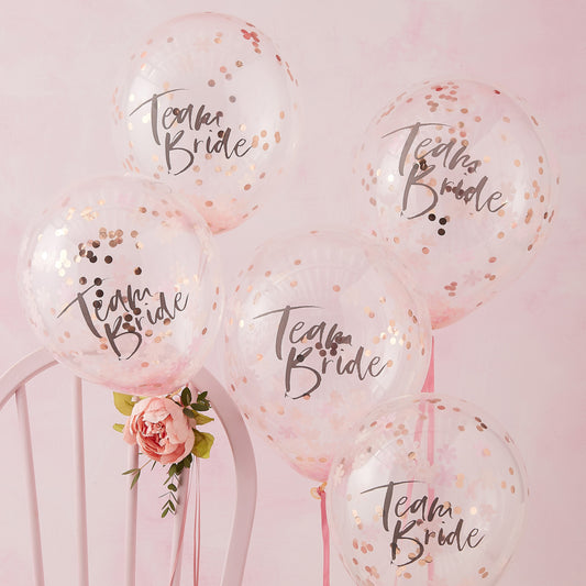 Team Bride Rose Gold Confetti Balloons